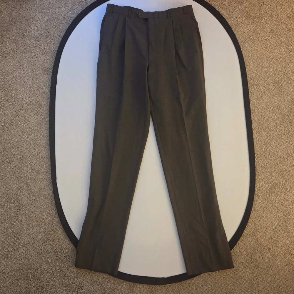 Claiborne Mens Vintage Worsted Wool Pleated Dress Pants Green 38W Unhemmed NWT